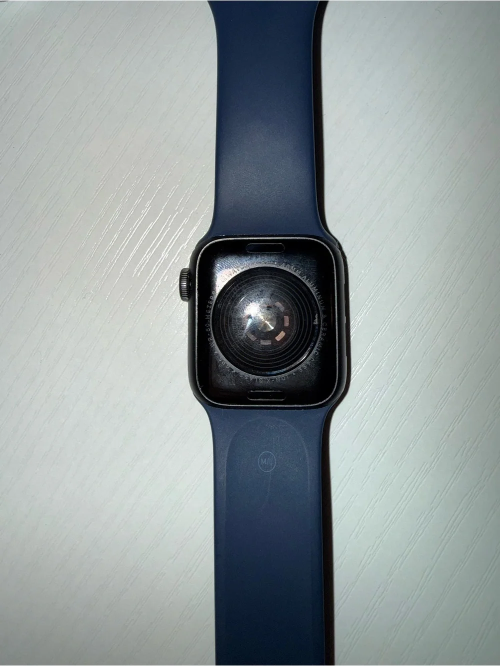 Apple Watch with Navy Blue Silicone Band